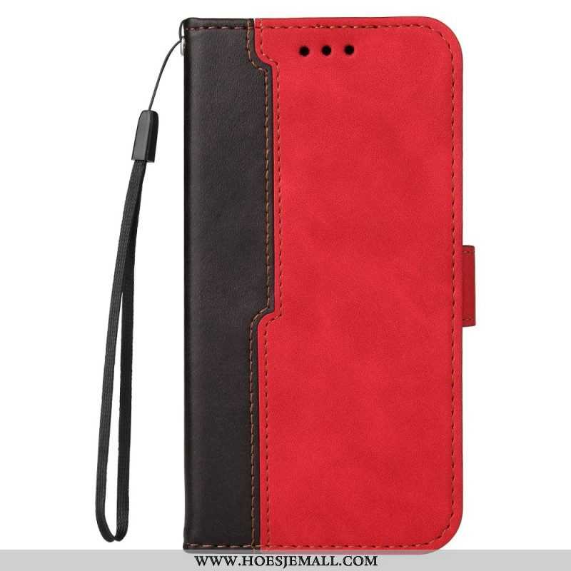 Leren Hoesje voor iPhone 14 Tweekleurig Met Riem