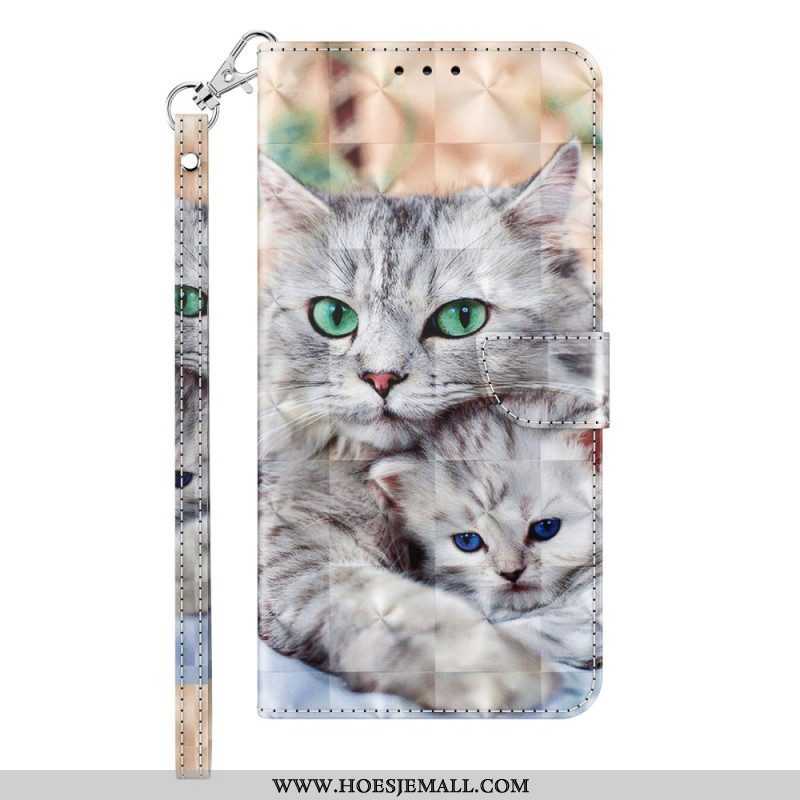 Leren Hoesje voor iPhone 14 Met Ketting Alleen Stringkatten