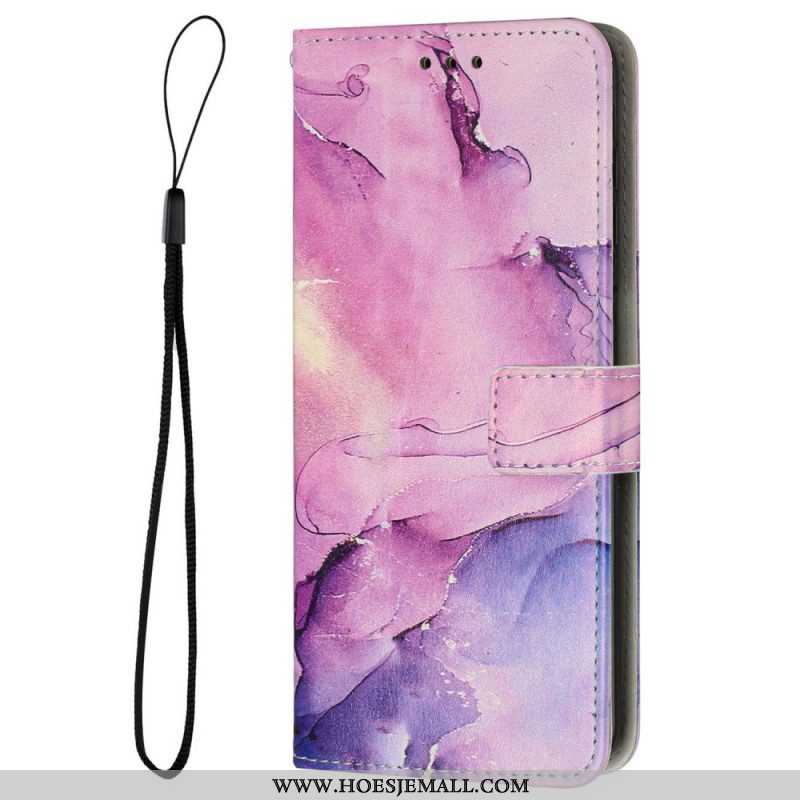 Folio-hoesje voor iPhone 14 Met Ketting Marmer Strippen