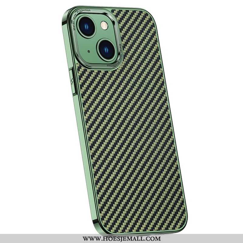 Hoesje voor iPhone 14 Kunstleer Koolstofvezeltextuur