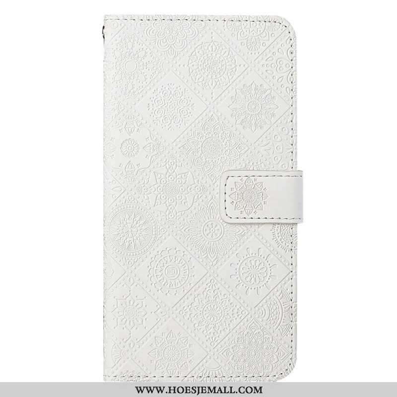 Folio-hoesje voor iPhone 14 Met Ketting Riem Tapijt Patroon