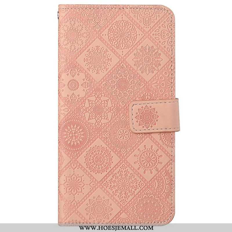 Folio-hoesje voor iPhone 14 Met Ketting Riem Tapijt Patroon