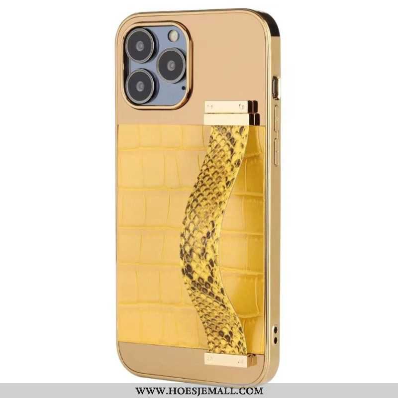 Hoesje voor iPhone 14 Faux Krokodillenleer Met Steunriem