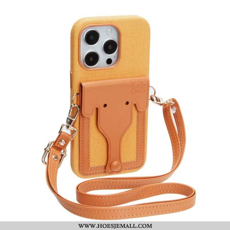 Hoesje voor iPhone 14 Olifant Kaarthouder Met Lanyard