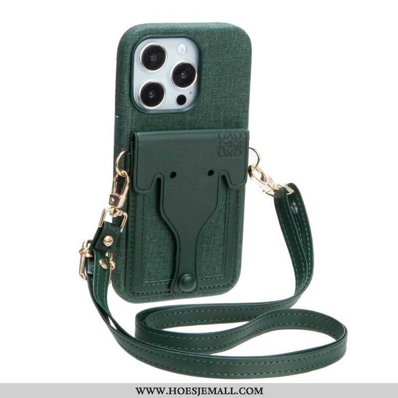 Hoesje voor iPhone 14 Olifant Kaarthouder Met Lanyard