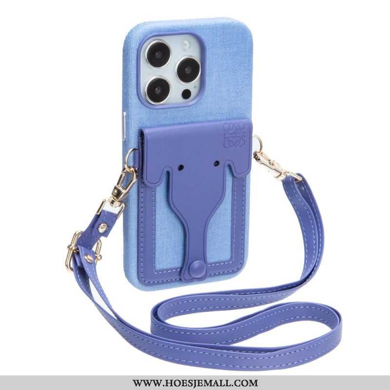 Hoesje voor iPhone 14 Olifant Kaarthouder Met Lanyard