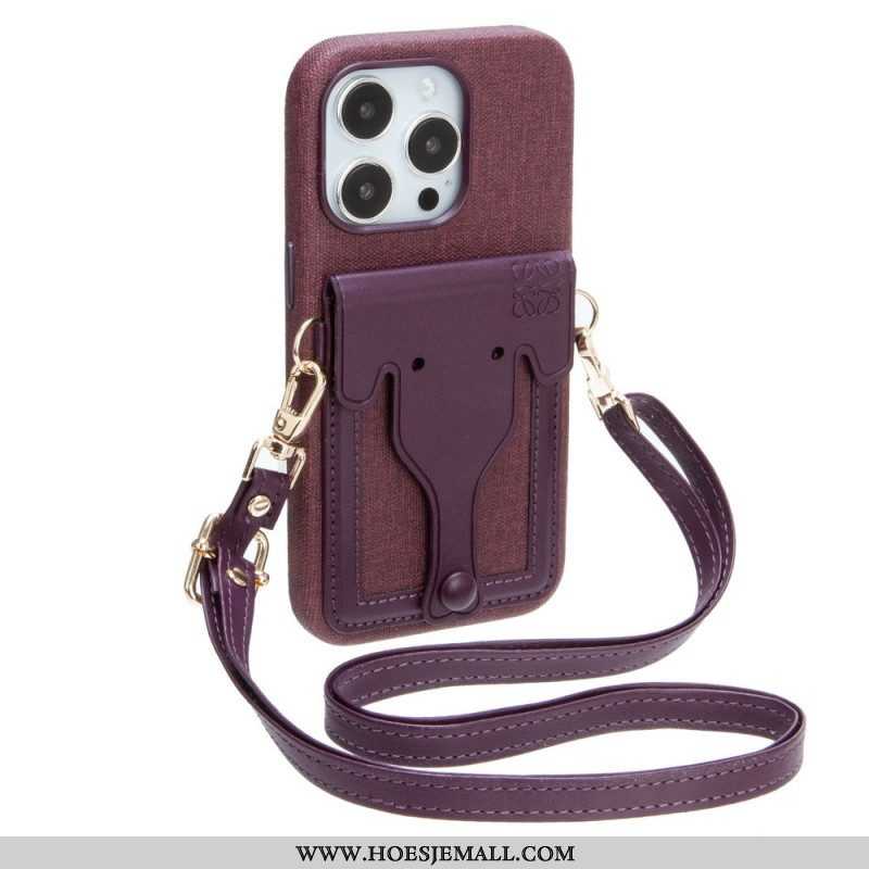 Hoesje voor iPhone 14 Olifant Kaarthouder Met Lanyard