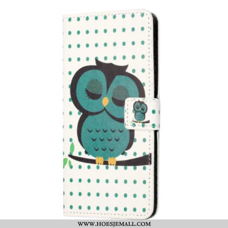 Leren Hoesje voor iPhone 14 Slapende Uil