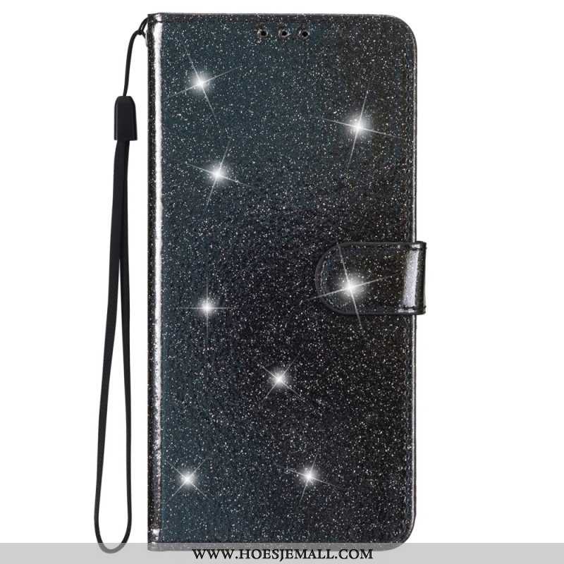 Folio-hoesje voor iPhone 15 Plus Met Ketting Glittereffect Met Riempje