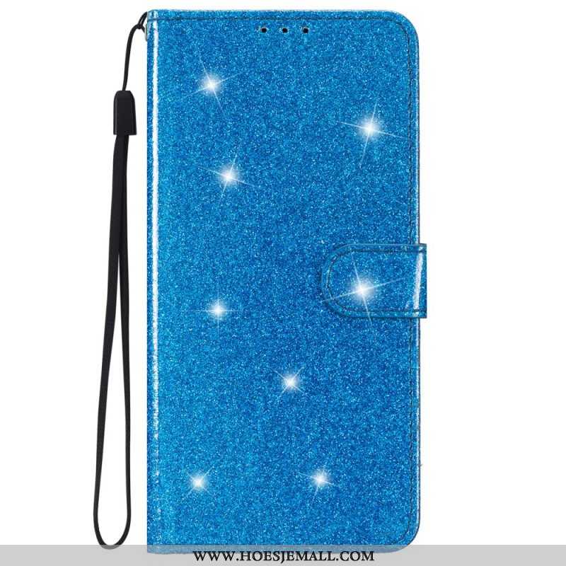 Folio-hoesje voor iPhone 15 Plus Met Ketting Glittereffect Met Riempje