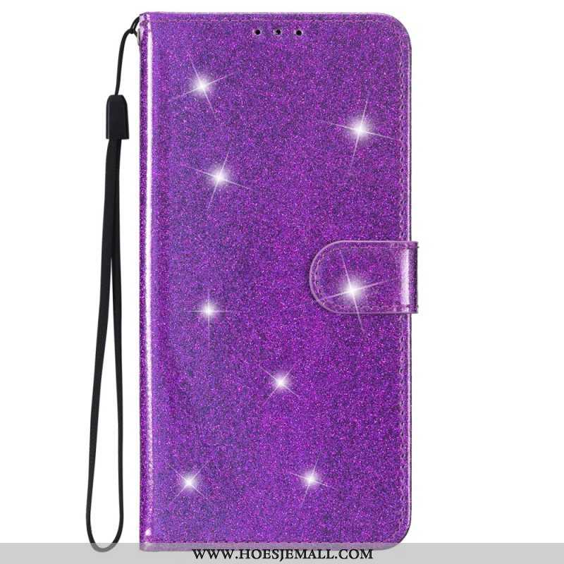 Folio-hoesje voor iPhone 15 Plus Met Ketting Glittereffect Met Riempje