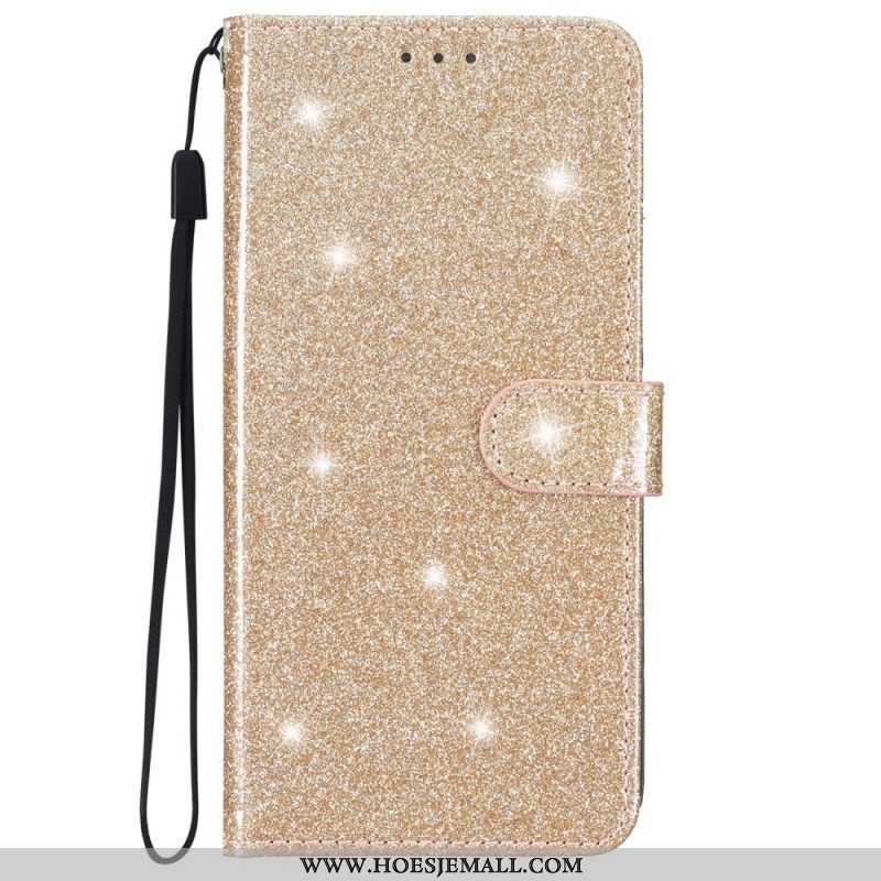 Folio-hoesje voor iPhone 15 Plus Met Ketting Glittereffect Met Riempje