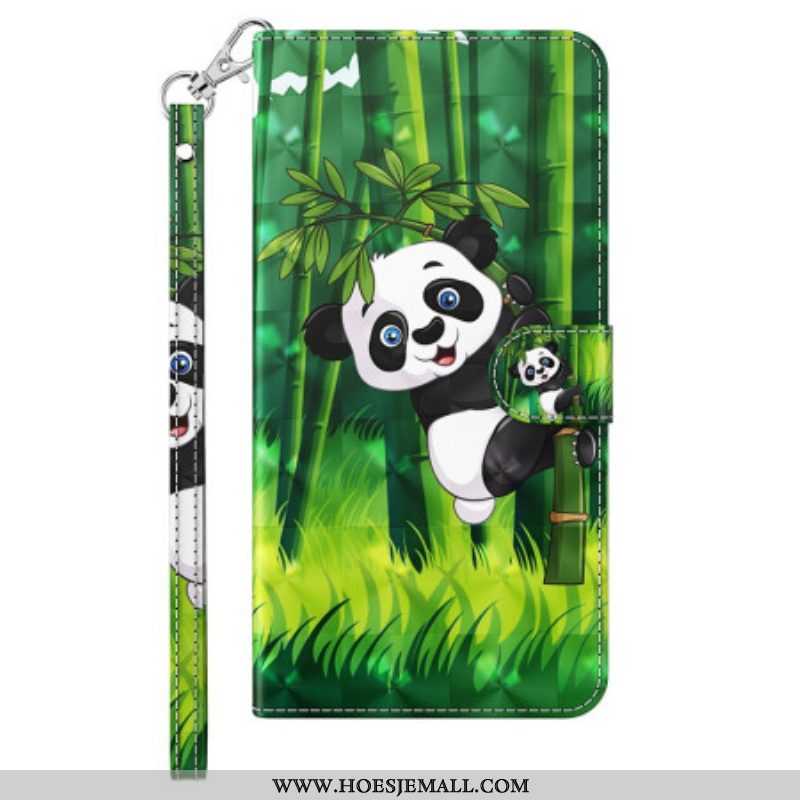 Folio-hoesje voor iPhone 15 Plus Met Ketting 3d Bamboe Panda Met Riem