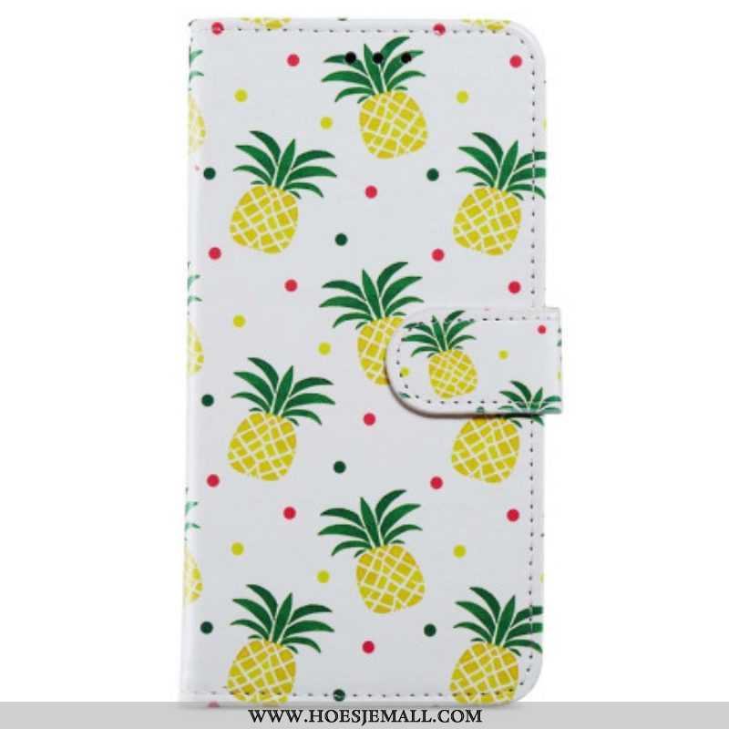 Leren Hoesje voor iPhone 15 Plus Met Ketting Ananas Met Bandje