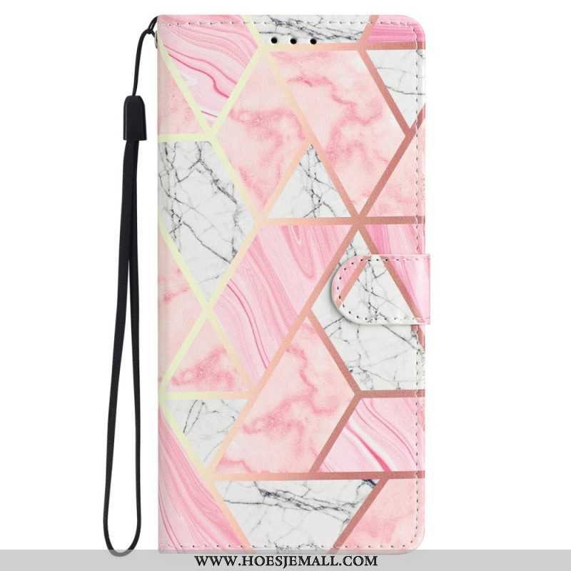 Folio-hoesje voor iPhone 15 Plus Met Ketting Marmeren Band