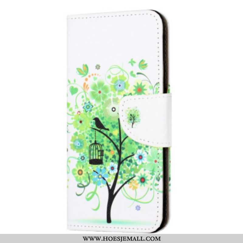 Leren Hoesje voor iPhone 15 Plus Boom Met Groen Blad