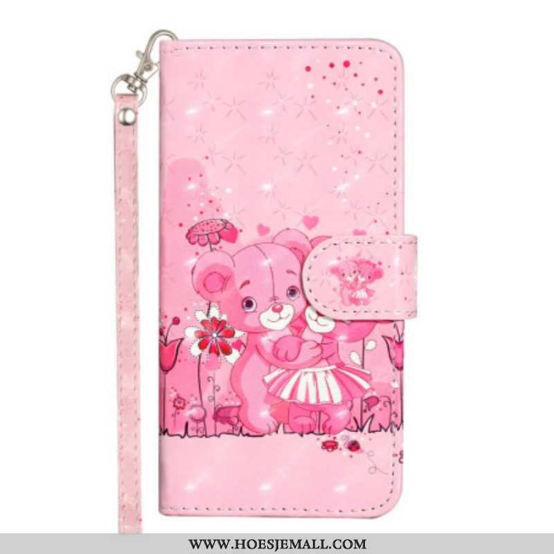 Folio-hoesje voor iPhone 15 Plus Met Ketting 3d Teddyberen Met Riem