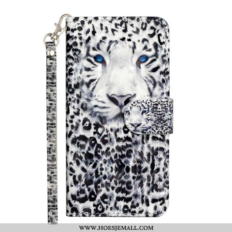 Folio-hoesje voor iPhone 15 Plus Met Ketting 3d Luipaard Met Riem