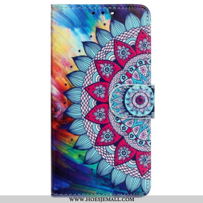 Leren Hoesje voor iPhone 15 Plus Met Ketting Kleurrijke Mandala Met Riempje