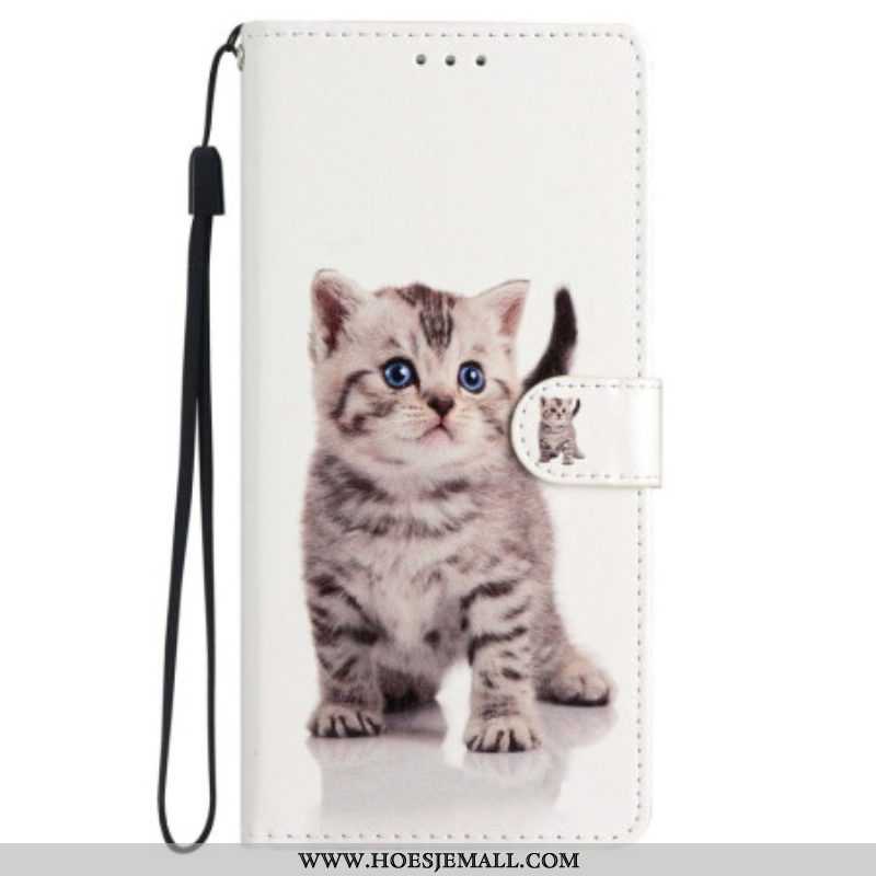 Folio-hoesje voor iPhone 15 Plus Met Ketting Kleine Kat Met Riem