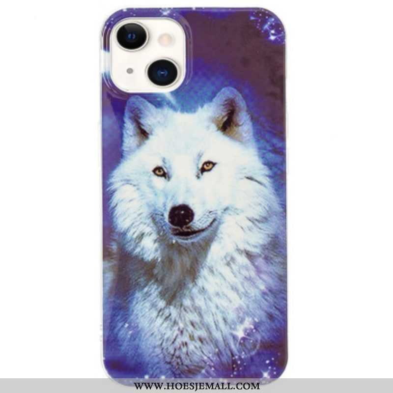 Hoesje voor iPhone 15 Plus Fluorescerende Witte Wolf