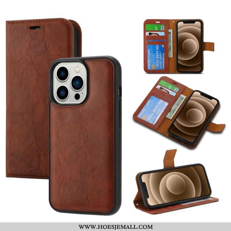 Telefoonhoesje Leren Hoesje voor iPhone 15 Plus Vintage Stijl Met Afneembare Schaal