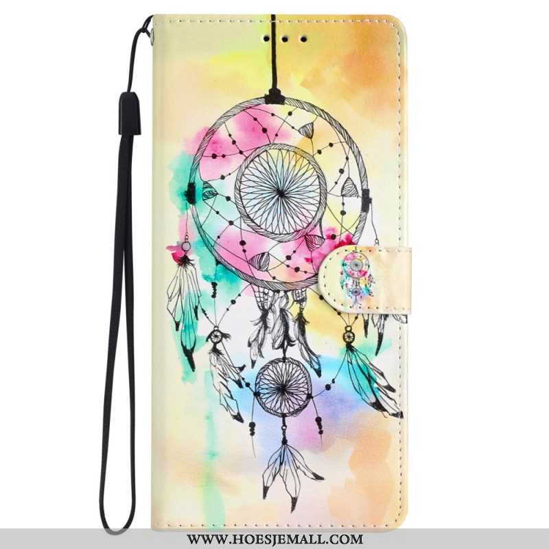 Folio-hoesje voor iPhone 15 Plus Met Ketting Aquarel Dromenvanger Met Riem