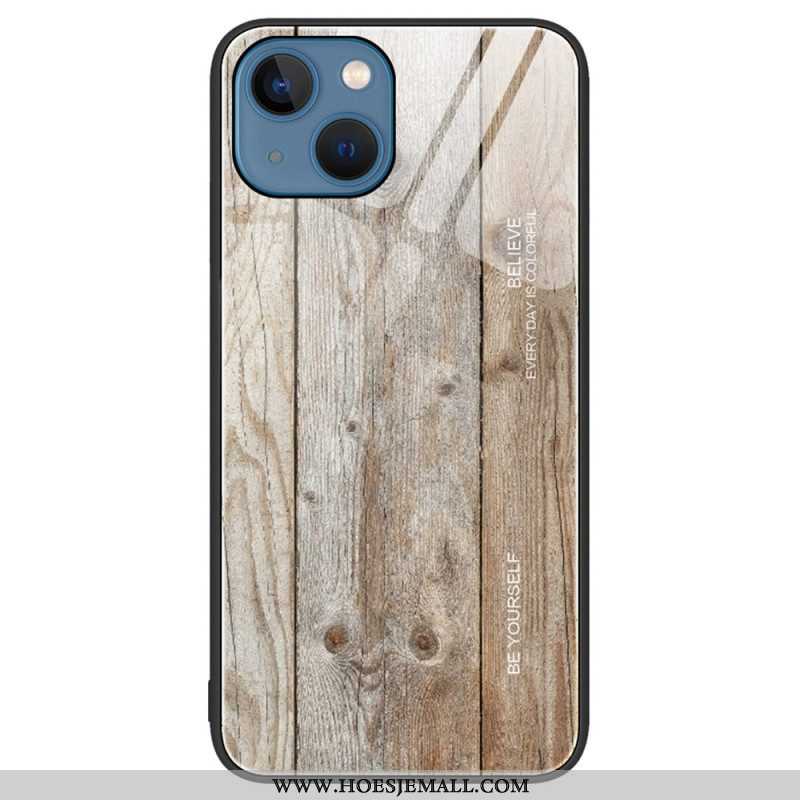 Hoesje voor iPhone 15 Plus Houtdesign Van Gehard Glas