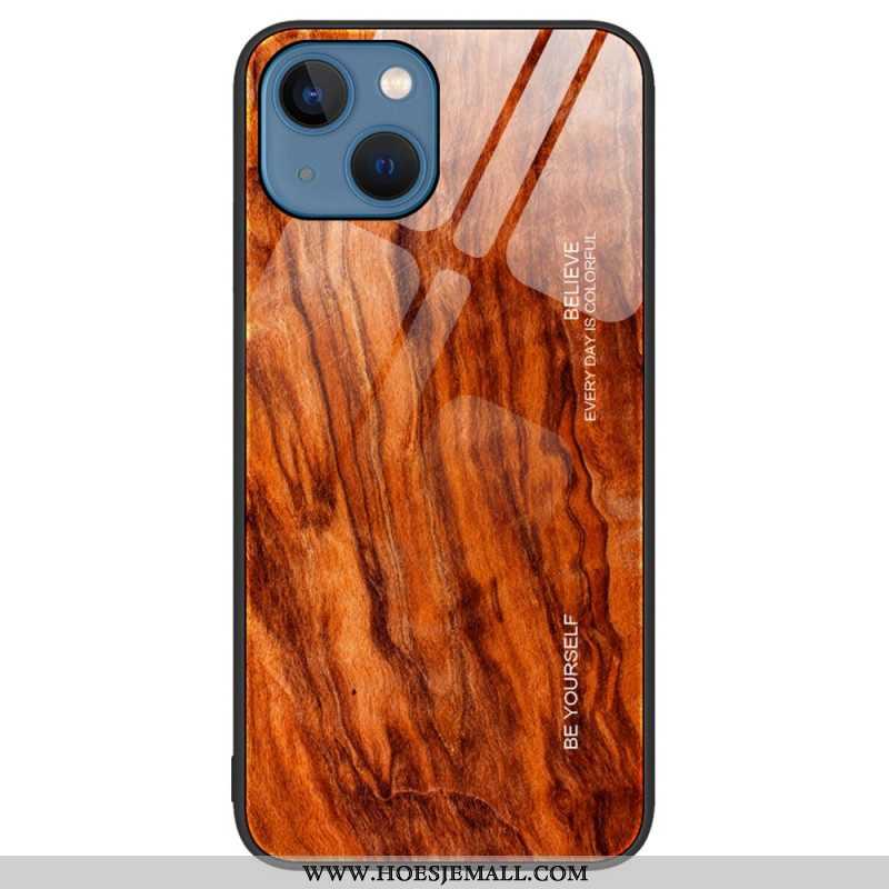 Hoesje voor iPhone 15 Plus Houtdesign Van Gehard Glas