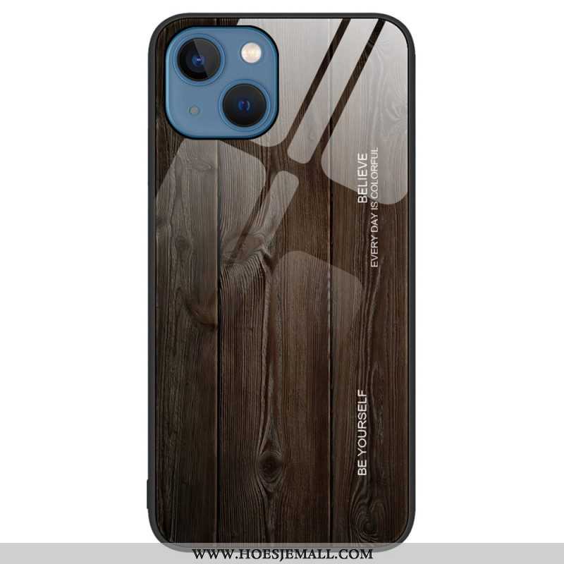 Hoesje voor iPhone 15 Plus Houtdesign Van Gehard Glas