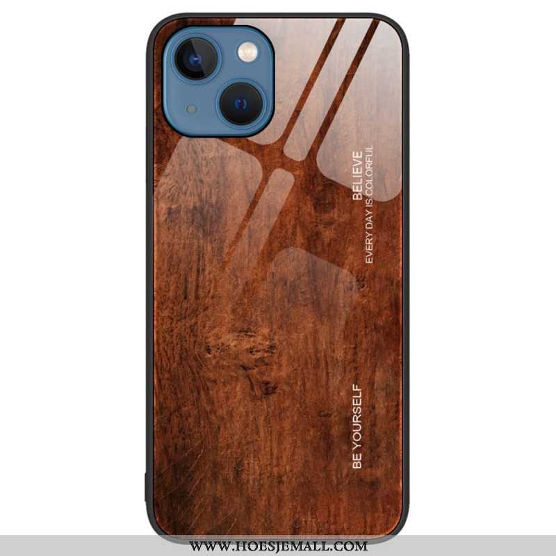 Hoesje voor iPhone 15 Plus Houtdesign Van Gehard Glas