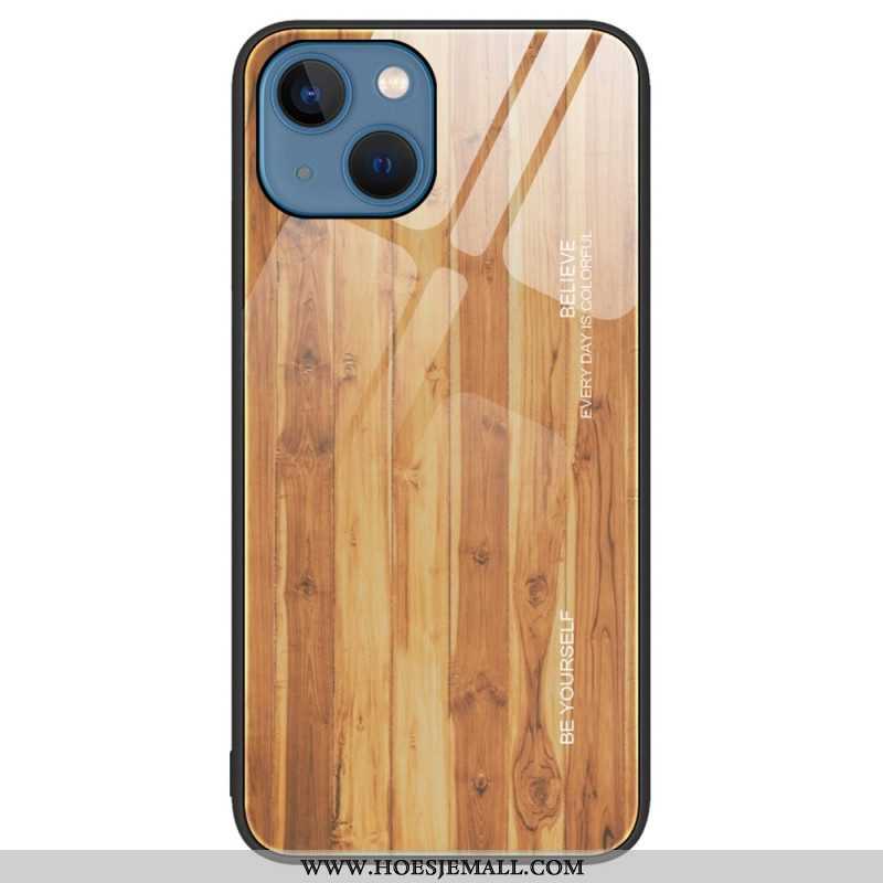 Hoesje voor iPhone 15 Plus Houtdesign Van Gehard Glas