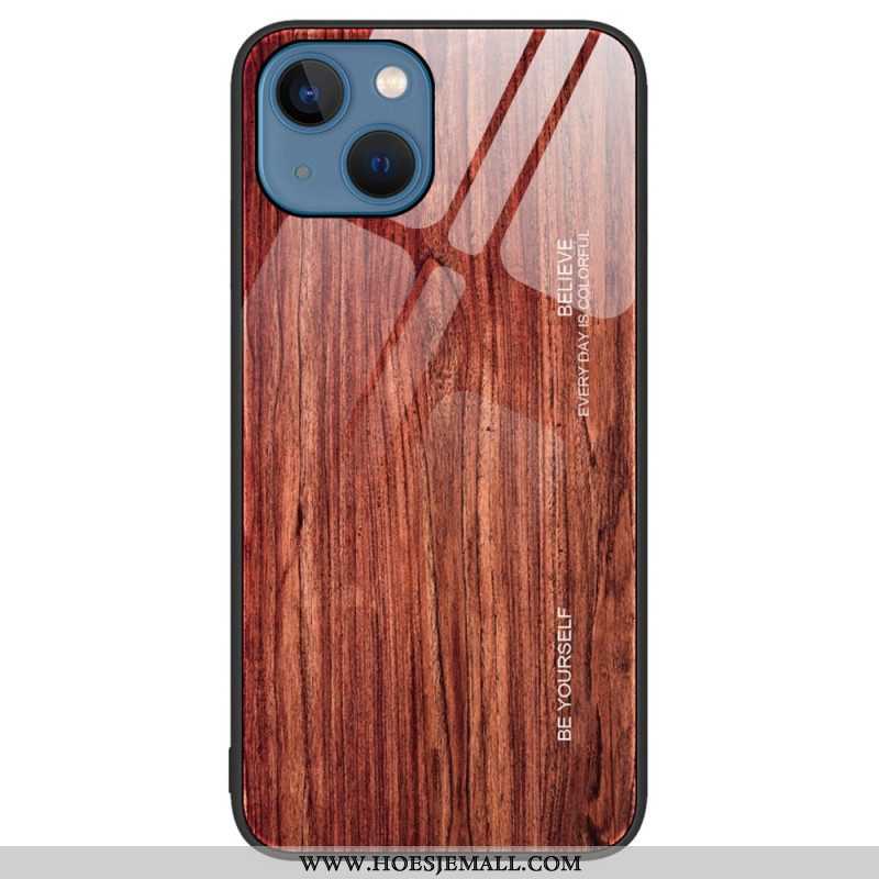 Hoesje voor iPhone 15 Plus Houtdesign Van Gehard Glas