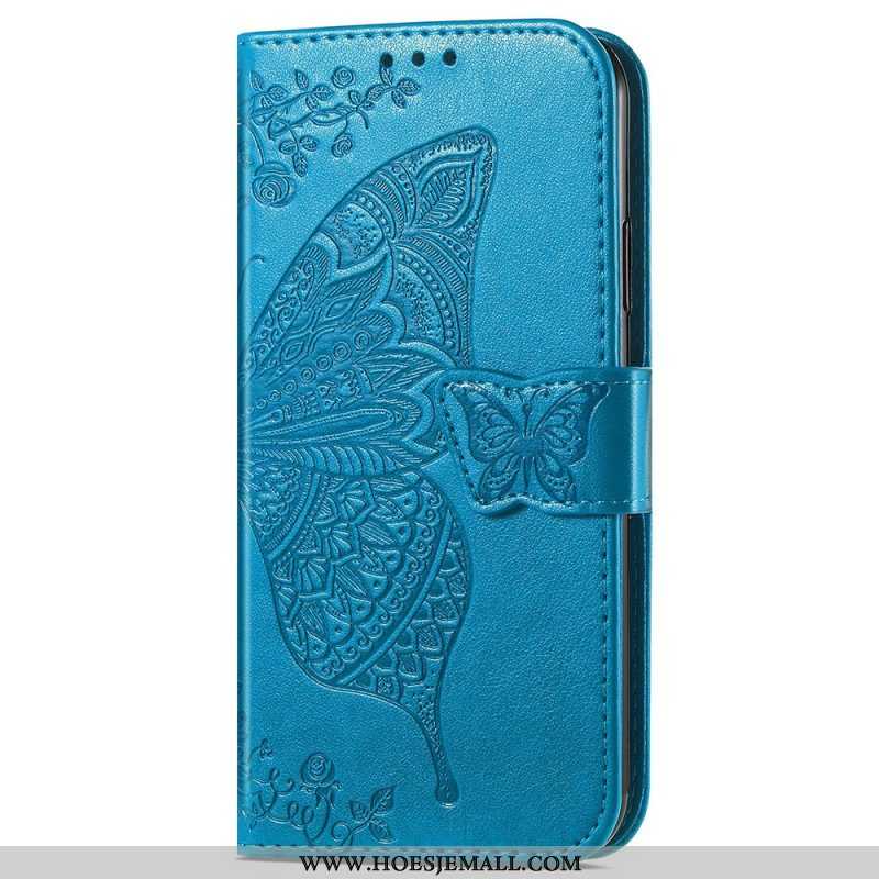 Folio-hoesje voor iPhone 15 Pro Max Met Ketting Barok Vlinder Met Riem