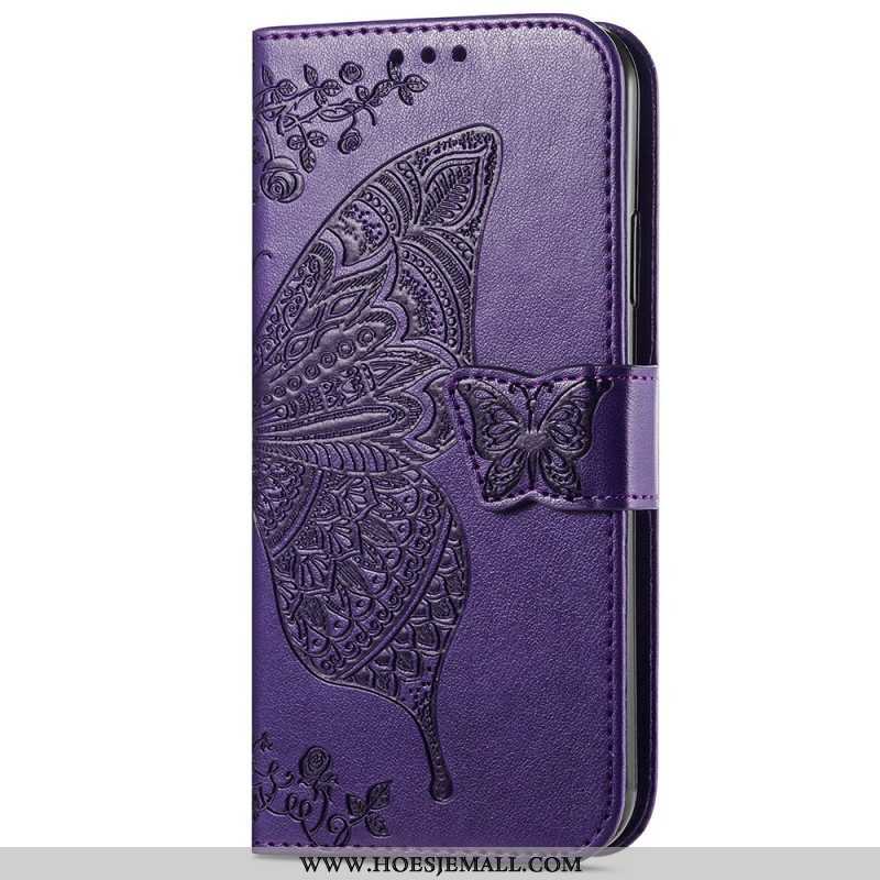 Folio-hoesje voor iPhone 15 Pro Max Met Ketting Barok Vlinder Met Riem