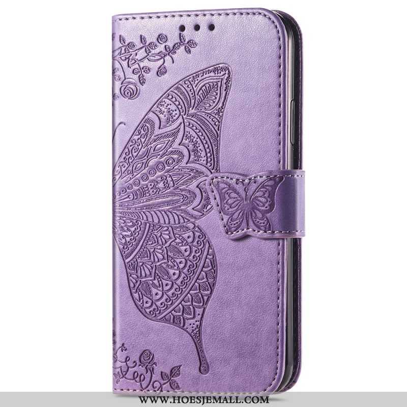 Folio-hoesje voor iPhone 15 Pro Max Met Ketting Barok Vlinder Met Riem