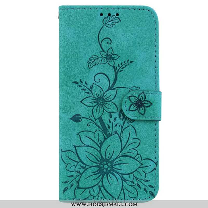 Leren Hoesje voor iPhone 15 Pro Max Met Ketting Bloemenband