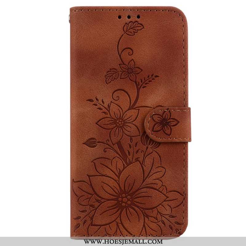 Leren Hoesje voor iPhone 15 Pro Max Met Ketting Bloemenband