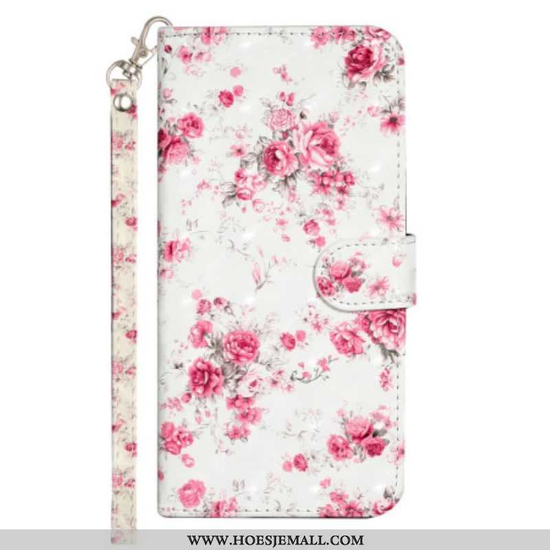 Folio-hoesje voor iPhone 15 Pro Max Met Ketting 3d Bloemen Met Bandje