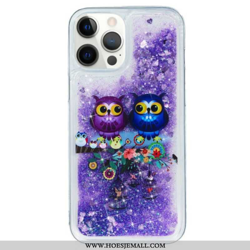 Telefoonhoesje voor iPhone 15 Pro Max Glitterpaar Uilen