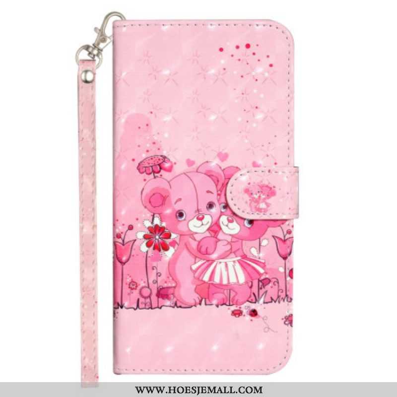 Leren Hoesje voor iPhone 15 Pro Max Met Ketting 3d Teddyberen Met Riem