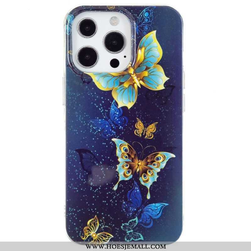 Hoesje voor iPhone 15 Pro Fluorescerende Vlinders