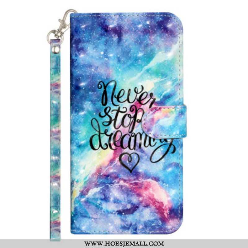 Folio-hoesje voor iPhone 15 Pro Met Ketting Stop Nooit Met Dromen 3d-riem