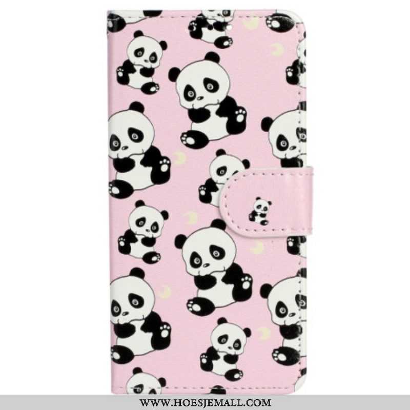 Folio-hoesje voor iPhone 15 Met Ketting Kleine Panda's Met Riem