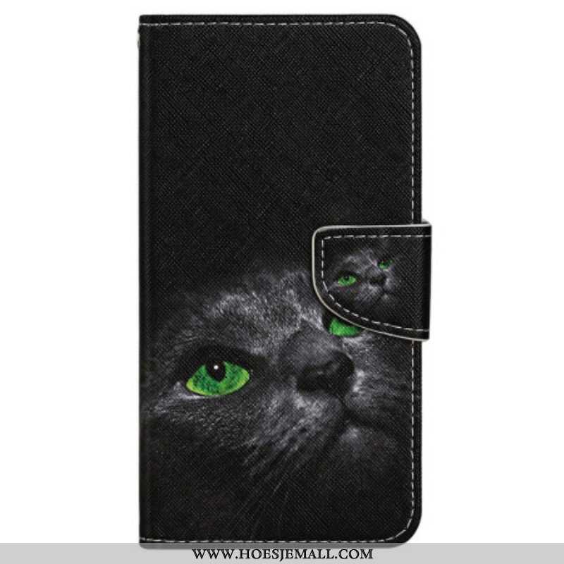 Folio-hoesje voor iPhone 15 Met Ketting Kat Met Groene Ogen En Riem