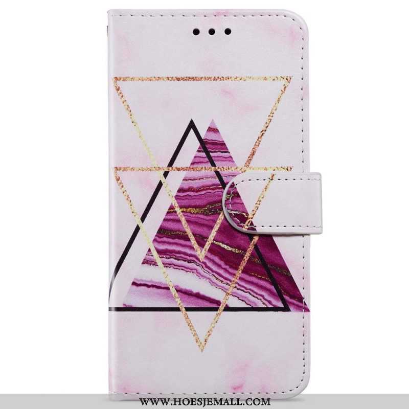 Folio-hoesje voor iPhone 15 Met Ketting Geometrisch Marmer Met Bandje