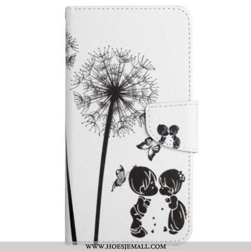 Flip Case voor iPhone 15 Met Ketting Paardenbloem Love Met Riempje