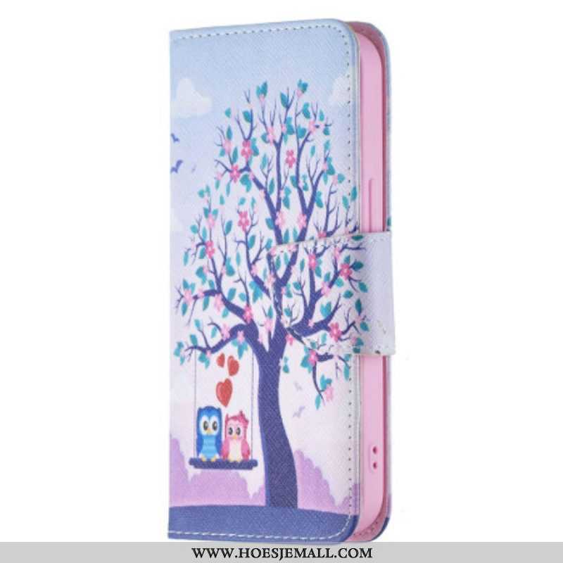 Flip Case voor iPhone 15 Uilen Op De Schommel