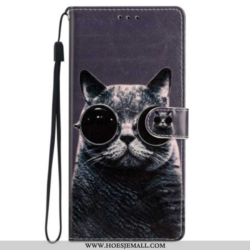 Leren Hoesje voor iPhone 15 Met Ketting Incognito Kat Met Riem