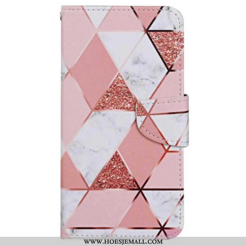 Folio-hoesje voor iPhone 15 Met Ketting Marmer- En Glitterriem